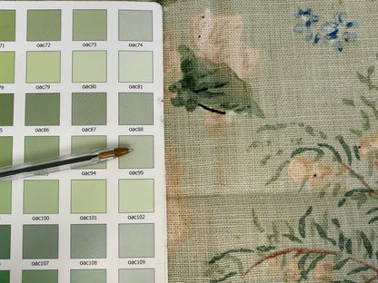 Lee Jofa Hollyhock HB Celadon Green Linen Print Floral Botanical MSRP USD750/y Special Order