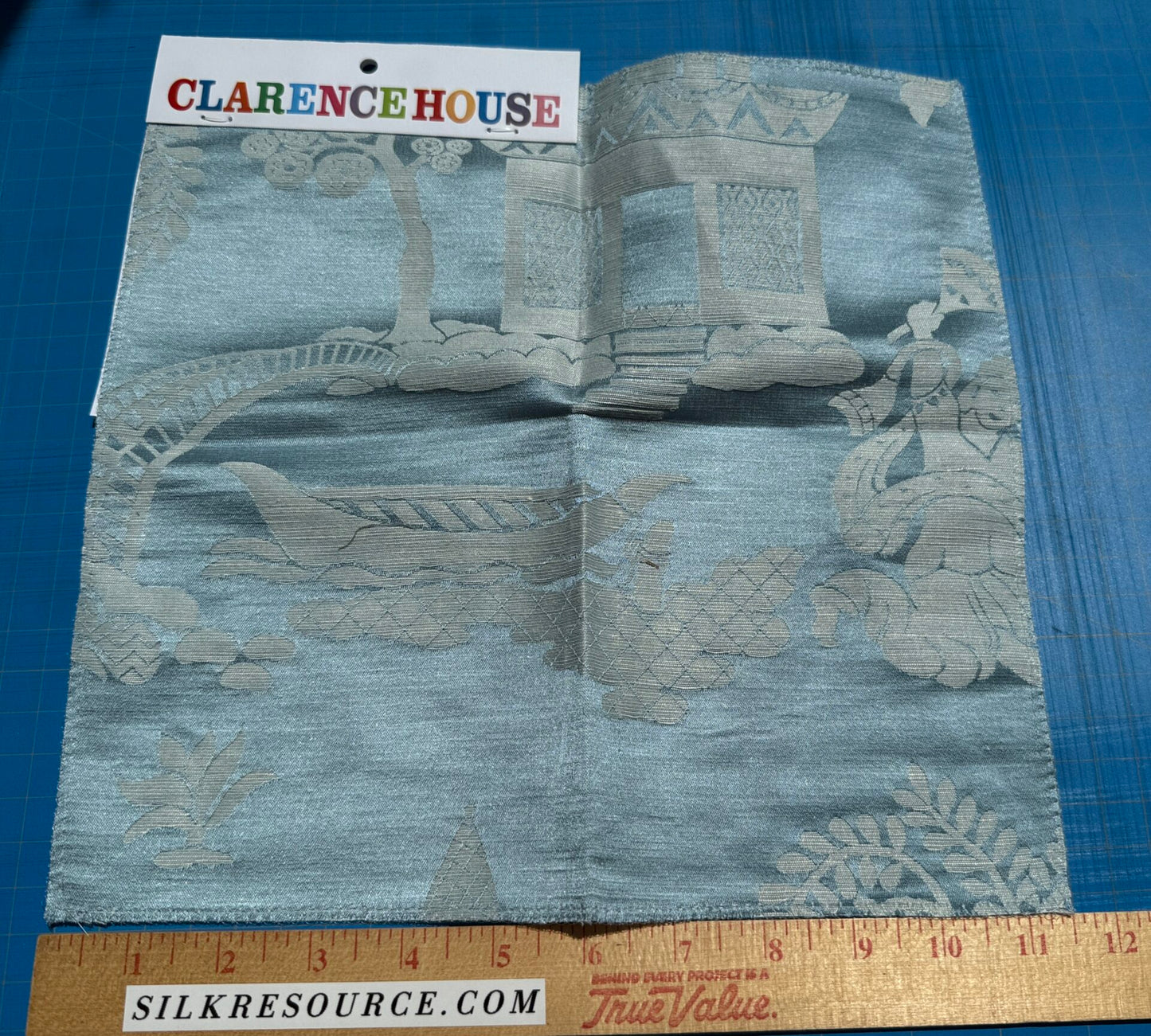 Special Order Clarence House Sukhothai Linen Silk Azure Blue Asian Damask MSRP USD 356/y