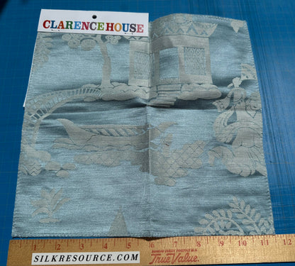 Special Order Clarence House Sukhothai Linen Silk Azure Blue Asian Damask MSRP USD 356/y