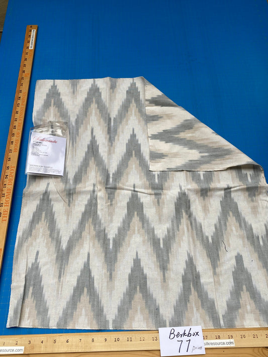 40 Berkbox77 Square Printed Fabrics by Scalamandre Adras Ikat Weave Mineral Gray White Cotton Chevron MSRP USD 150/y