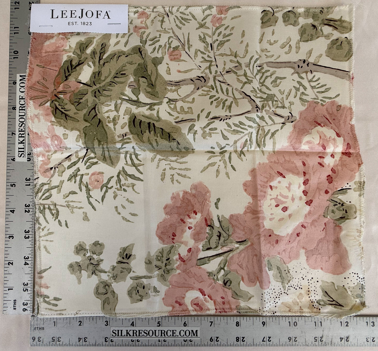 Lee Jofa Hollyhock HDB Coral Olive Cotton Floral Botanical MSRP USD796/y Special Order