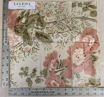 Lee Jofa Hollyhock HDB Coral Olive Cotton Floral Botanical MSRP USD796/y Special Order
