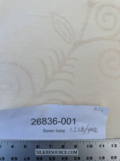 By Yard Scalamandre Soren Ivory White Modern Scandinavian Crewel Foliage Vine Linen MSRP USD 312/Y