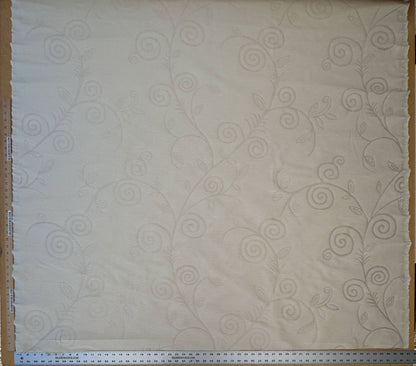 By Yard Scalamandre Soren Ivory White Modern Scandinavian Crewel Foliage Vine Linen MSRP USD 312/Y
