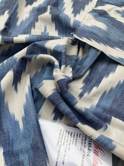 41 Berkbox77 Square Printed Fabrics by Scalamandre Adras Ikat Weave Lapis Blue White Cotton Chevron MSRP USD 150/y