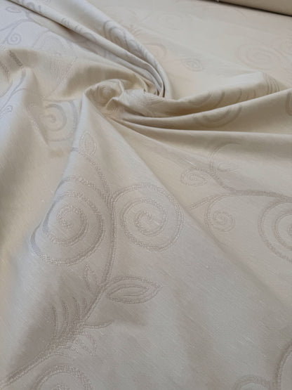 By Yard Scalamandre Soren Ivory White Modern Scandinavian Crewel Foliage Vine Linen MSRP USD 312/Y