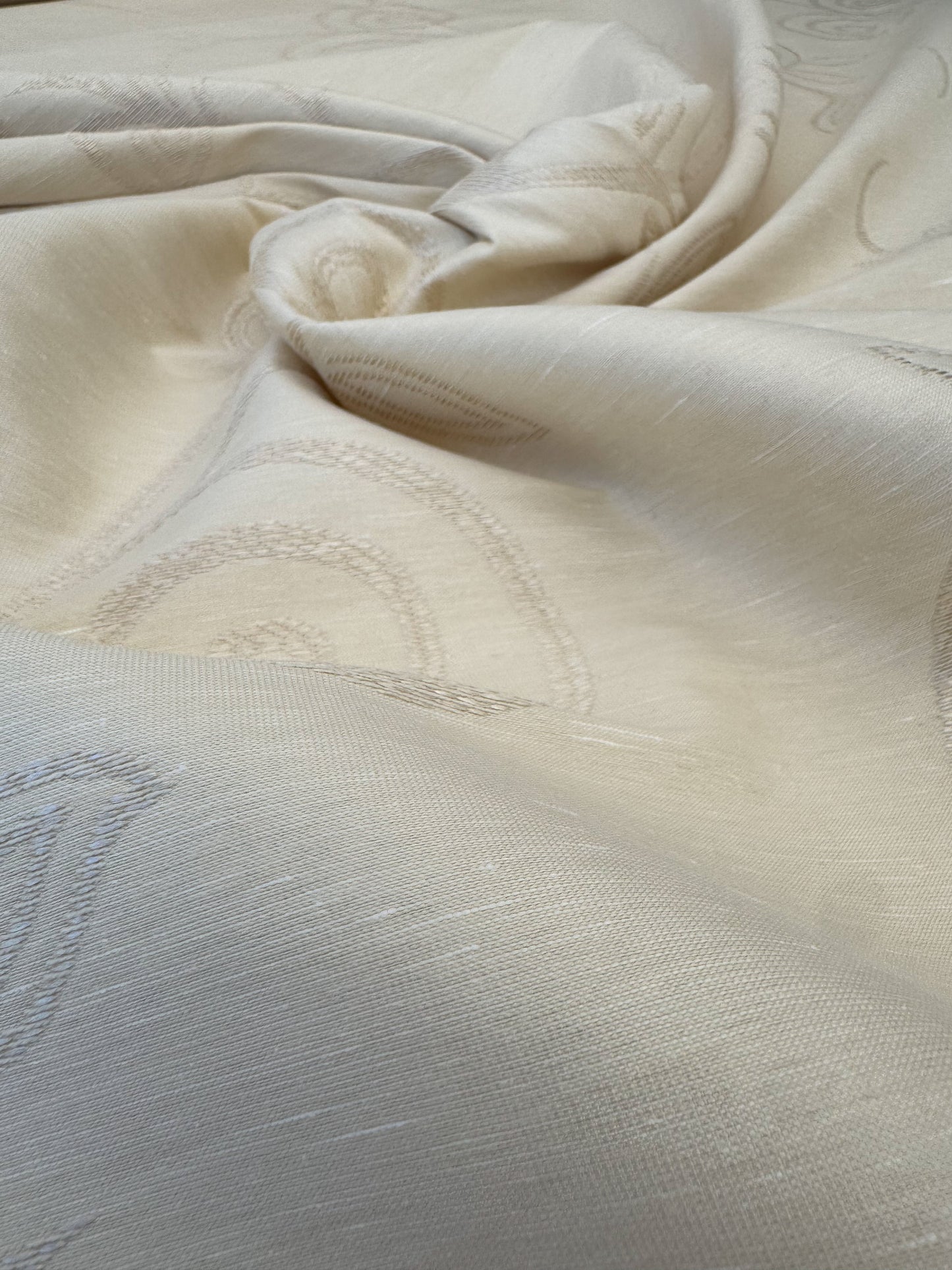 By Yard Scalamandre Soren Ivory White Modern Scandinavian Crewel Foliage Vine Linen MSRP USD 312/Y