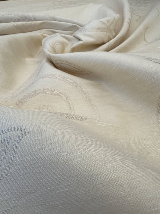 By Yard Scalamandre Soren Ivory White Modern Scandinavian Crewel Foliage Vine Linen MSRP USD 312/Y