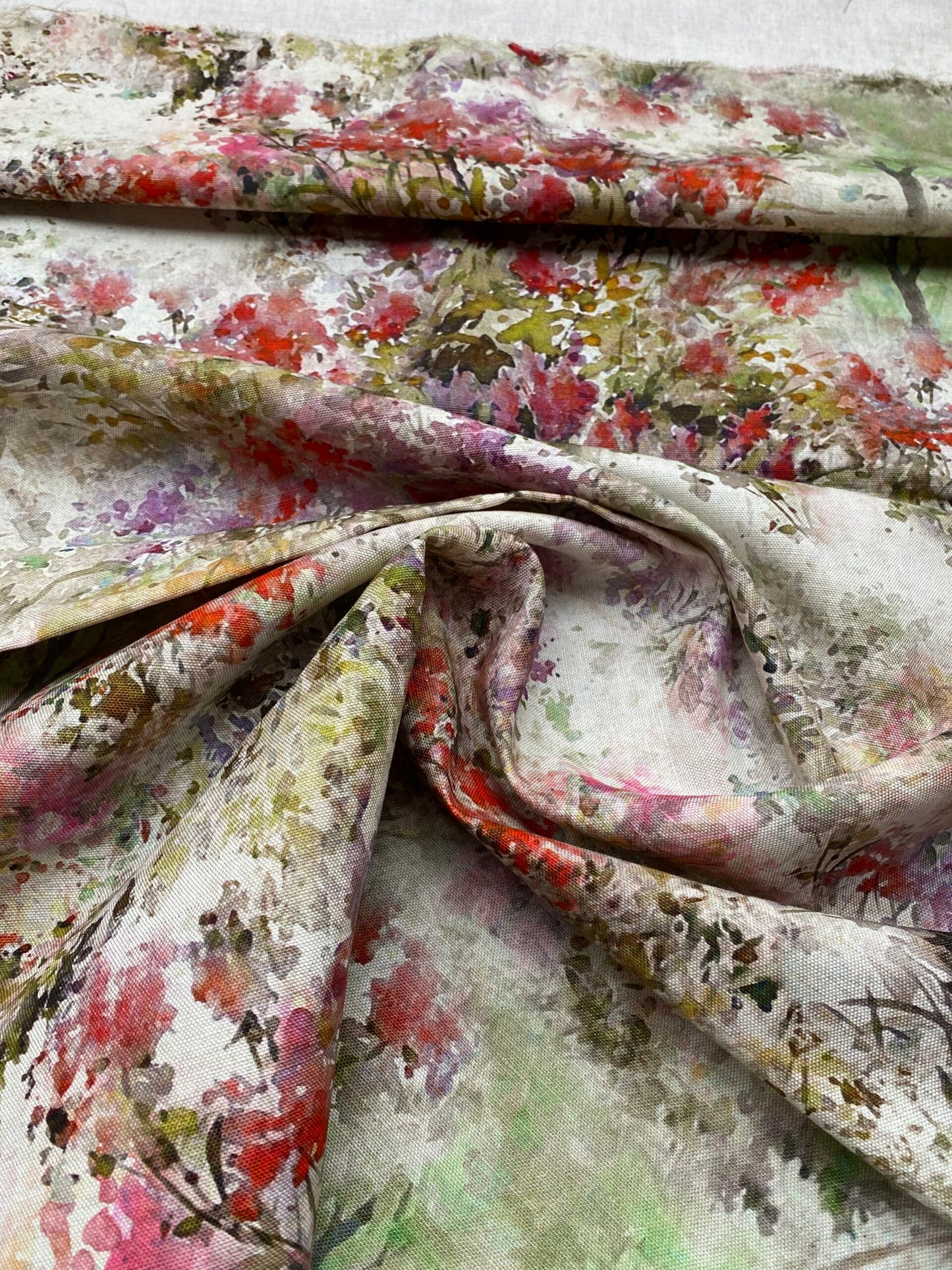 42 Berkbox77 Square Printed Fabrics by Old World Weavers Parc Oriental Moss Flame French Impressionist 1.2yd x 26" MSRP USD 318/Y