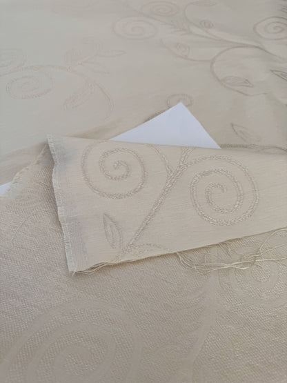 By Yard Scalamandre Soren Ivory White Modern Scandinavian Crewel Foliage Vine Linen MSRP USD 312/Y
