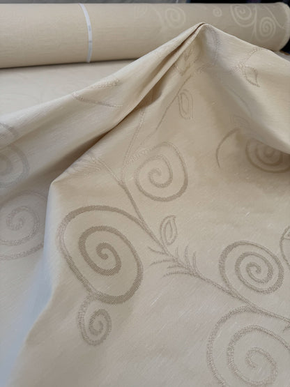 By Yard Scalamandre Soren Ivory White Modern Scandinavian Crewel Foliage Vine Linen MSRP USD 312/Y