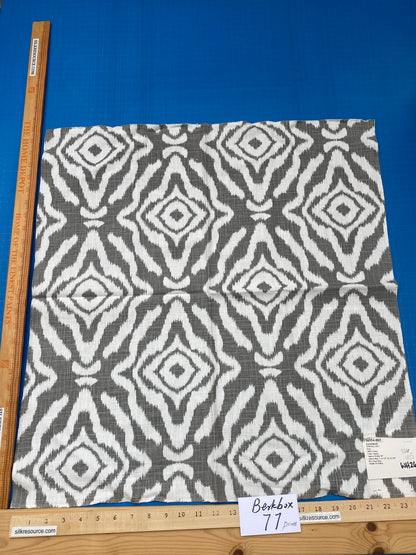 43 Berkbox77 Square Printed Fabrics by Scalamandre  Zanzibar Ikat Smoke Grey Cotton Heavy MSRP USD 254.80/y