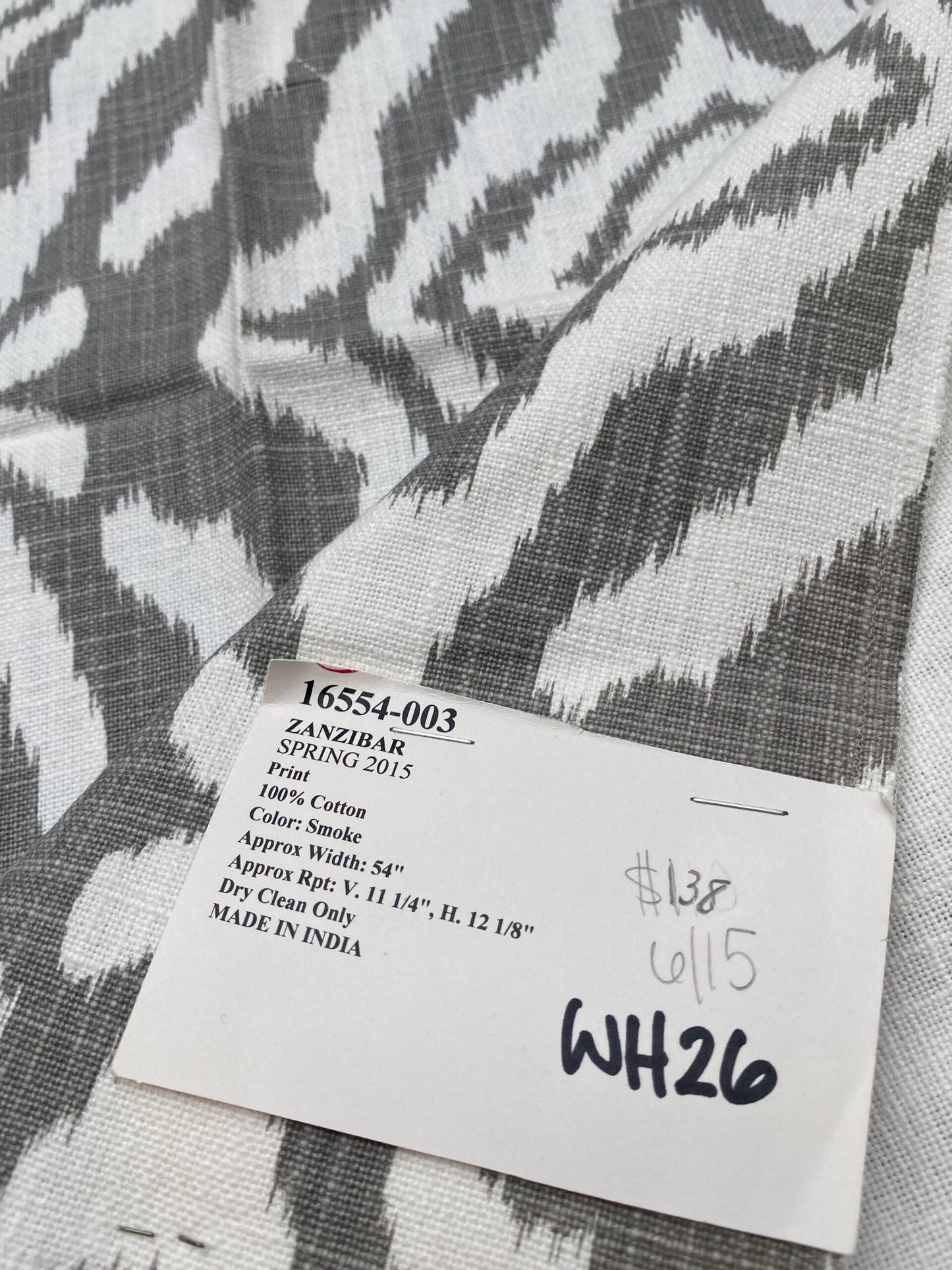 43 Berkbox77 Square Printed Fabrics by Scalamandre  Zanzibar Ikat Smoke Grey Cotton Heavy MSRP USD 254.80/y