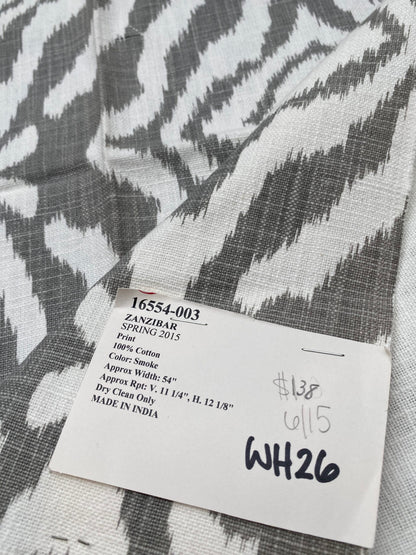 43 Berkbox77 Square Printed Fabrics by Scalamandre  Zanzibar Ikat Smoke Grey Cotton Heavy MSRP USD 254.80/y