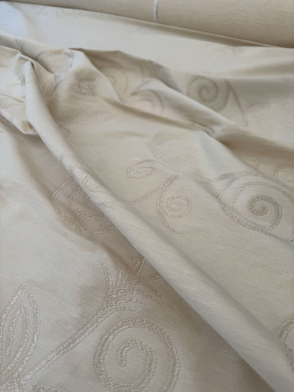 By Yard Scalamandre Soren Ivory White Modern Scandinavian Crewel Foliage Vine Linen MSRP USD 312/Y