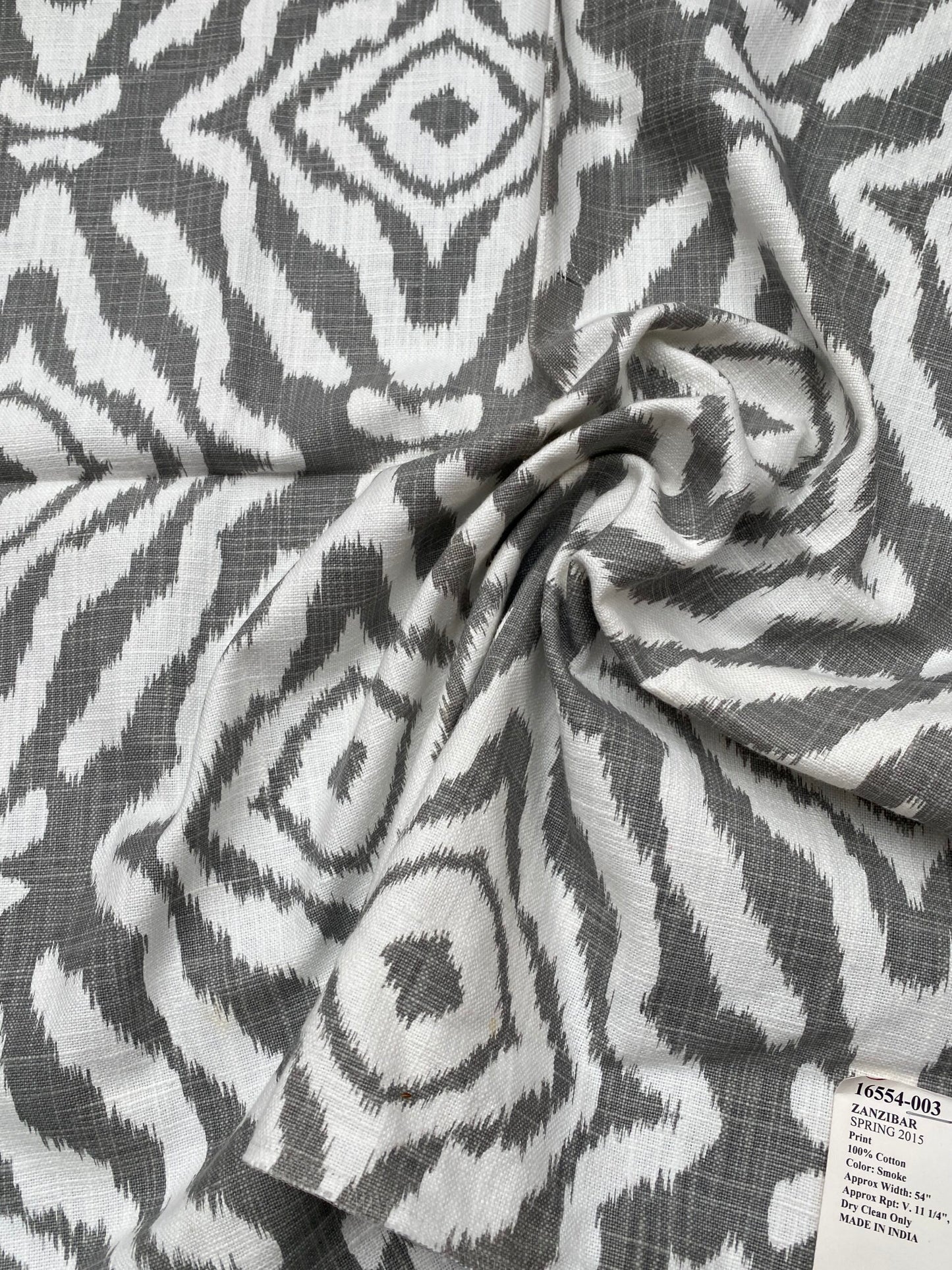 43 Berkbox77 Square Printed Fabrics by Scalamandre  Zanzibar Ikat Smoke Grey Cotton Heavy MSRP USD 254.80/y