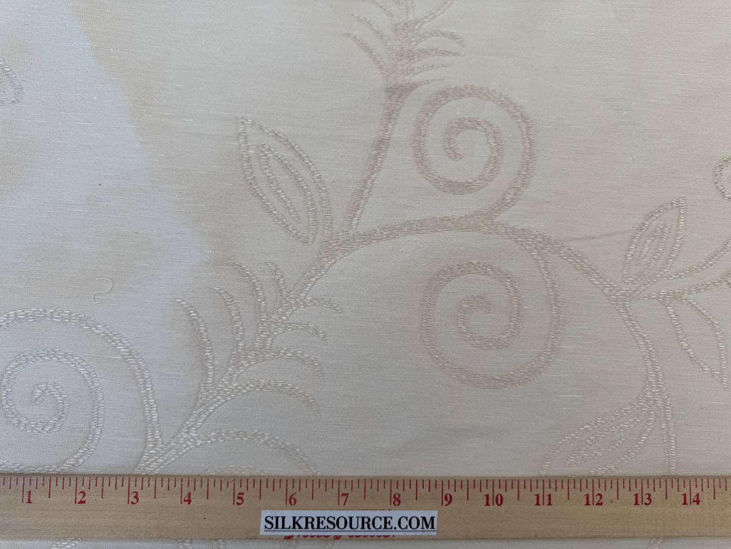 By Yard Scalamandre Soren Ivory White Modern Scandinavian Crewel Foliage Vine Linen MSRP USD 312/Y