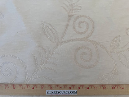 By Yard Scalamandre Soren Ivory White Modern Scandinavian Crewel Foliage Vine Linen MSRP USD 312/Y