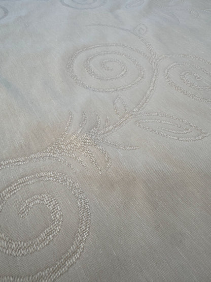 By Yard Scalamandre Soren Ivory White Modern Scandinavian Crewel Foliage Vine Linen MSRP USD 312/Y