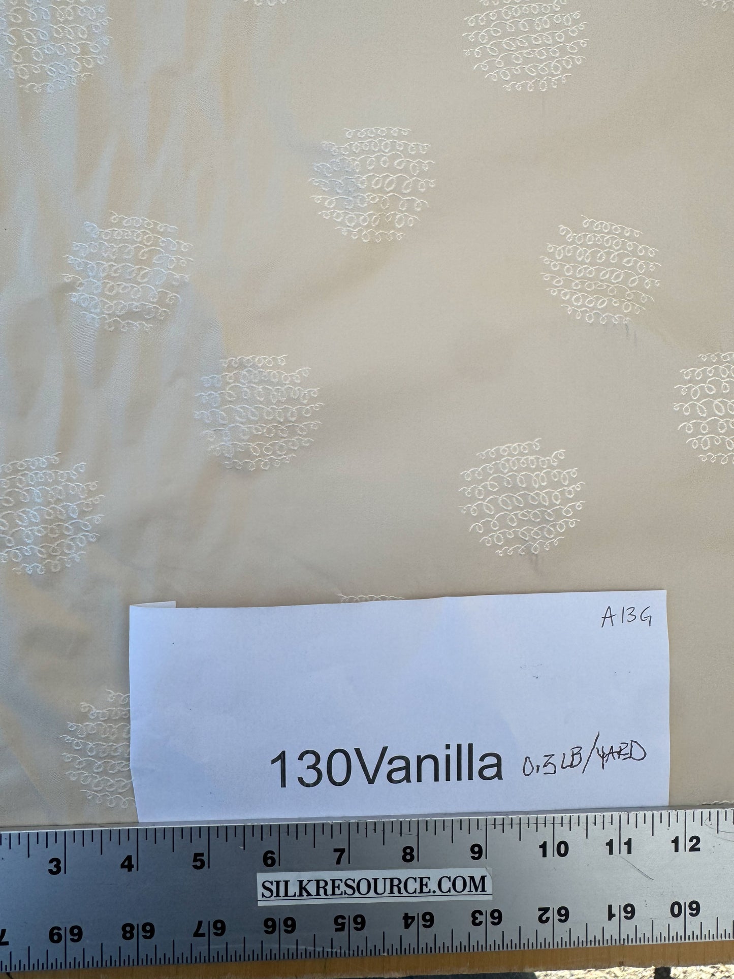 By Yard  100% Silk Damask Loop Doodle "vanilla" Ecru Beige Cream MSRP USD 200+/Y