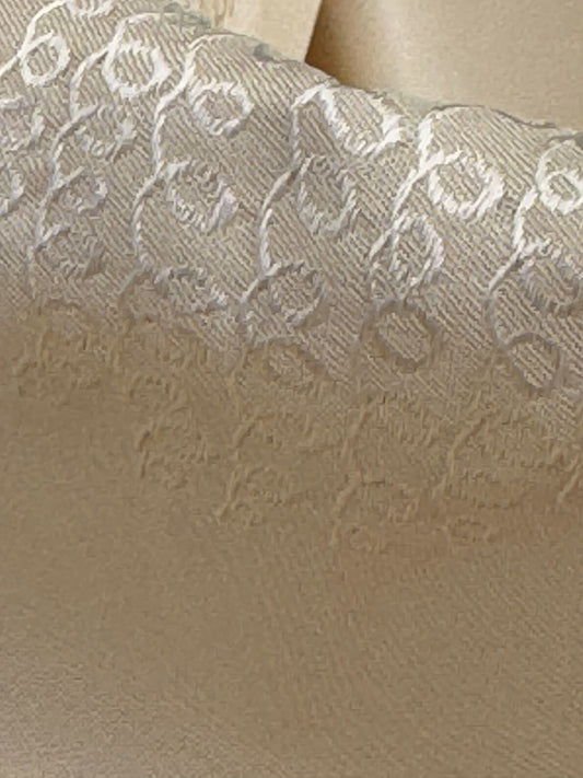 By Yard  100% Silk Damask Loop Doodle "vanilla" Ecru Beige Cream MSRP USD 200+/Y