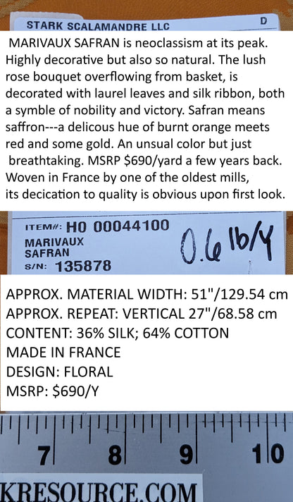 Scalamandre Tassinari & Chatel Marivaux Safran Orange Saffron Red French Court Silk Lampas Neoclassism Flower Basket MSRP USD690/y
