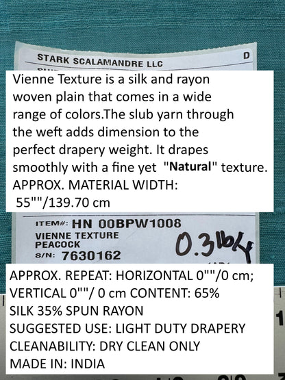 Scalamandre Vienne Texture Peacock Blue Silk Solid  Texture MSRP USD 276/y