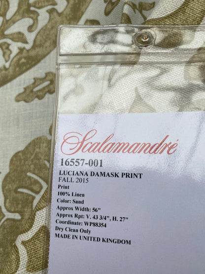 48 Berkbox77 Square Printed Fabrics by Scalamandre Luciana Damask Print Linen Beige White MSRP USD 346/yard