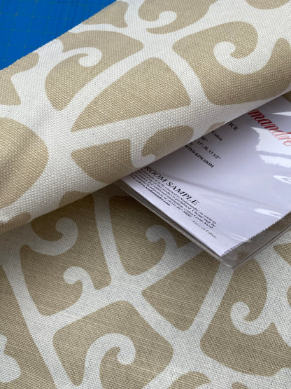 50 Berkbox77 Square Printed Fabrics by Scalamandre Anshun Lattice Sand Linen Beige White MSRP USD 370/yard