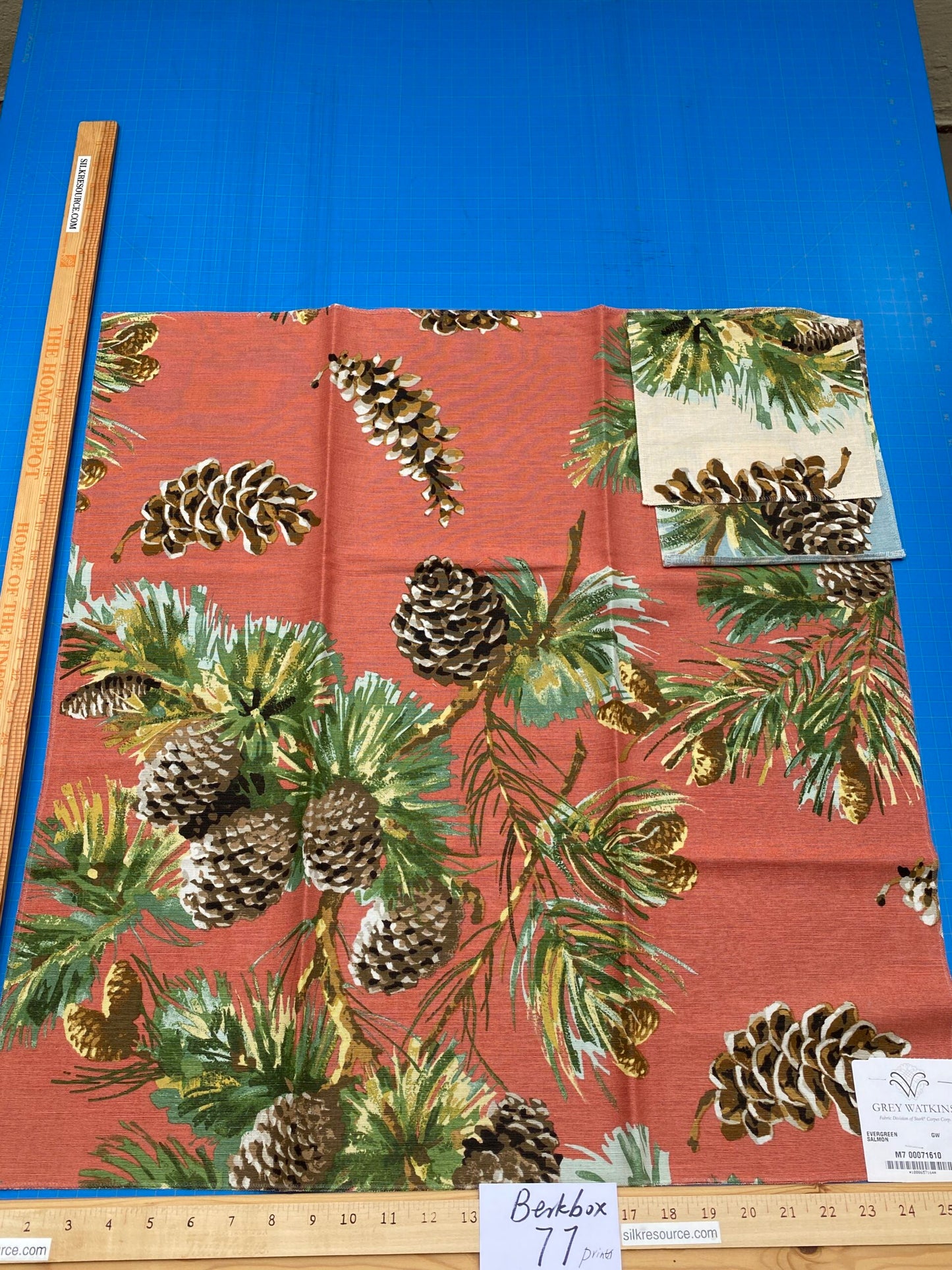 54 Berkbox77 Square Printed Fabrics by Grey Watkins Evergreen Salmon Orange Botanical Tree Foliage MSRP USD 300+/yard