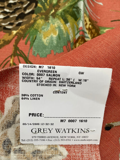 54 Berkbox77 Square Printed Fabrics by Grey Watkins Evergreen Salmon Orange Botanical Tree Foliage MSRP USD 300+/yard