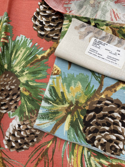 54 Berkbox77 Square Printed Fabrics by Grey Watkins Evergreen Salmon Orange Botanical Tree Foliage MSRP USD 300+/yard