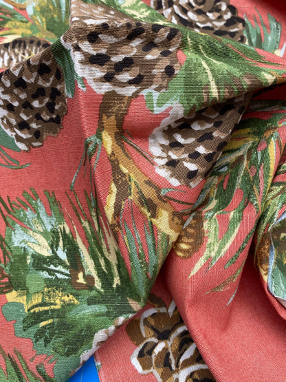 54 Berkbox77 Square Printed Fabrics by Grey Watkins Evergreen Salmon Orange Botanical Tree Foliage MSRP USD 300+/yard