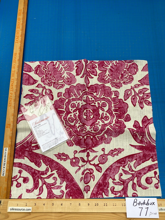 55 Berkbox77 Square Printed Fabrics by Scalamandre Luciana Damask Print Raspberry Linen Red White MSRP USD346/y