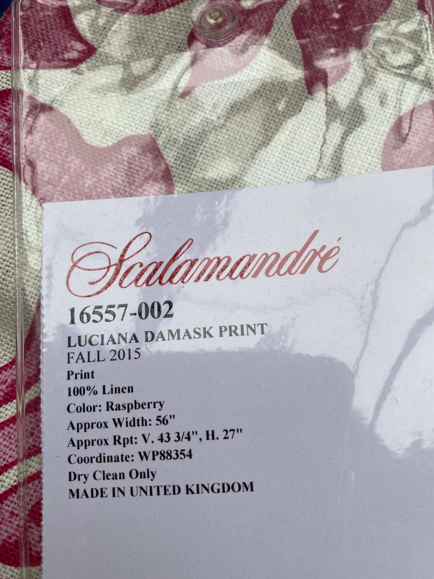 55 Berkbox77 Square Printed Fabrics by Scalamandre Luciana Damask Print Raspberry Linen Red White MSRP USD346/y