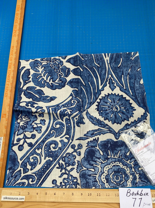 56 Berkbox77 Square Printed Fabrics by Scalamandre Luciana Damask Print Denim Linen Blue White MSRP USD346/y