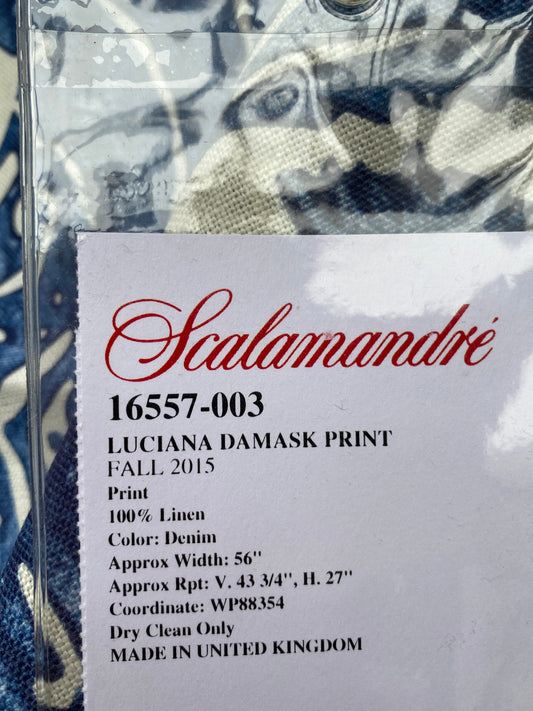 56 Berkbox77 Square Printed Fabrics by Scalamandre Luciana Damask Print Denim Linen Blue White MSRP USD346/y