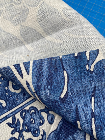 56 Berkbox77 Square Printed Fabrics by Scalamandre Luciana Damask Print Denim Linen Blue White MSRP USD346/y