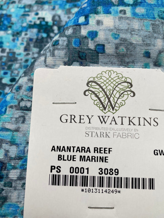 58 Berkbox77 Square Printed Fabrics by Grey Watkins Anantara Reef Blue Marine Abstract 1yd x 27" MSRP USD318/y