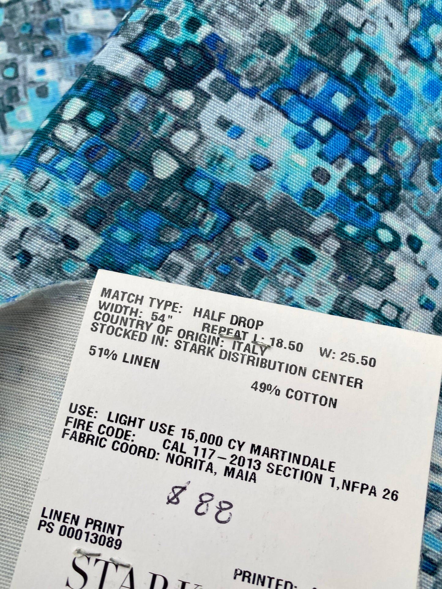 58 Berkbox77 Square Printed Fabrics by Grey Watkins Anantara Reef Blue Marine Abstract 1yd x 27" MSRP USD318/y