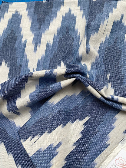 60 Berkbox77 Square Printed Fabrics by Scalamandre Adras Ikat Weave Lapis Blue White Cotton Chevron MSRP USD 150/y