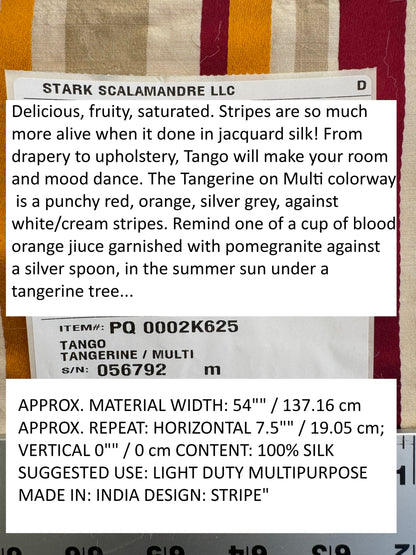 Scalamandre Tango Tangerine/Multi Orange Red Beige White Stripe MSRP USD 324/y