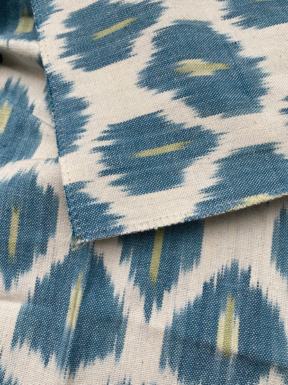 61 Berkbox77 Square Printed Fabrics by Scalamandre Adras Ikat Weave Peacock Cotton Blue Green White MSRP USD 150/y