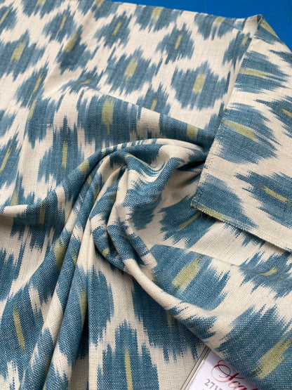 62 Berkbox77 Square Printed Fabrics by Scalamandre Adras Ikat Weave Peacock Cotton Blue Green White MSRP USD 150/y