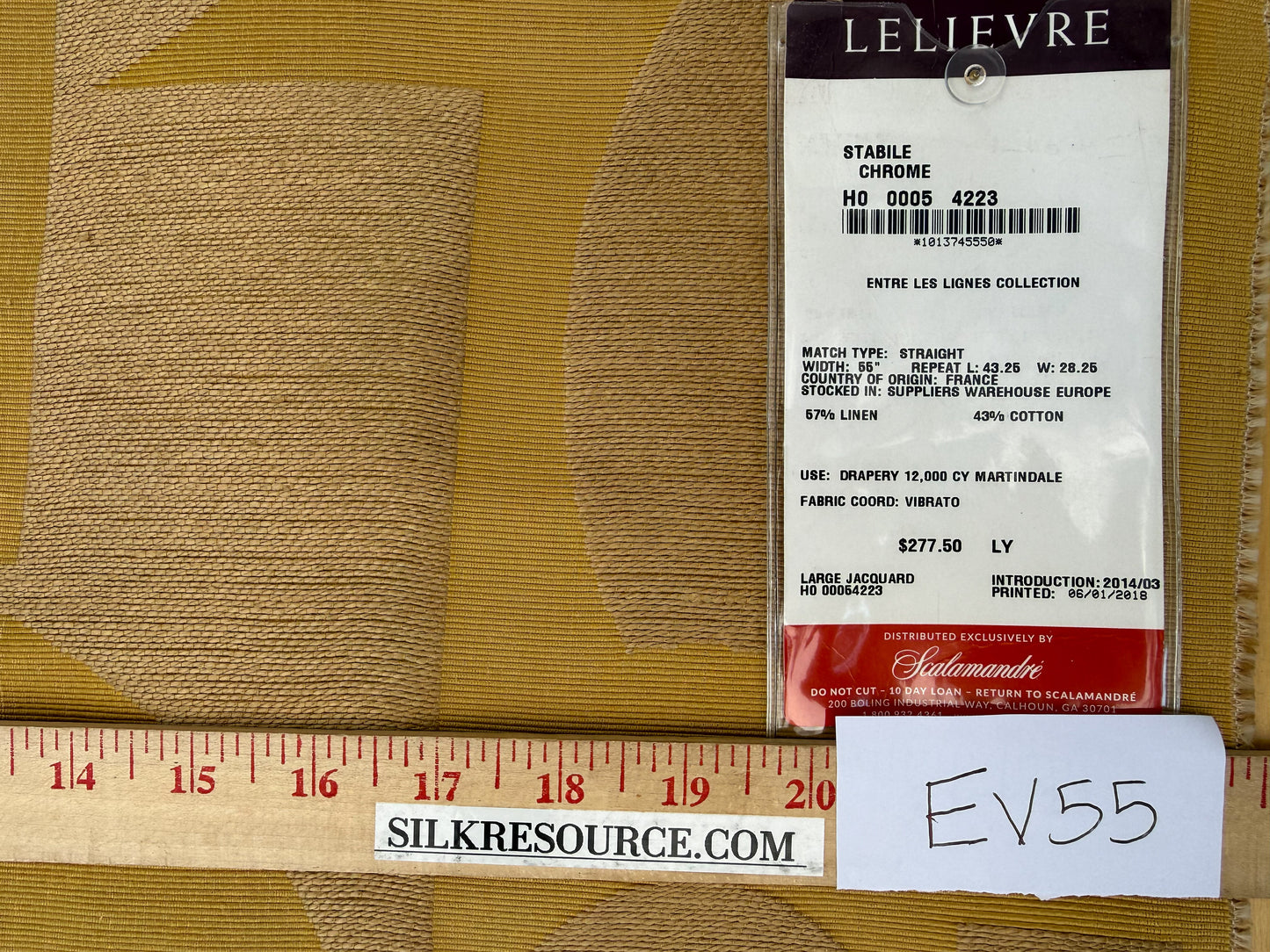 1.1 yards Scalamandre Lelievre Stabile Chrome Geometric Large Jacquard Yellow Linen Cotton