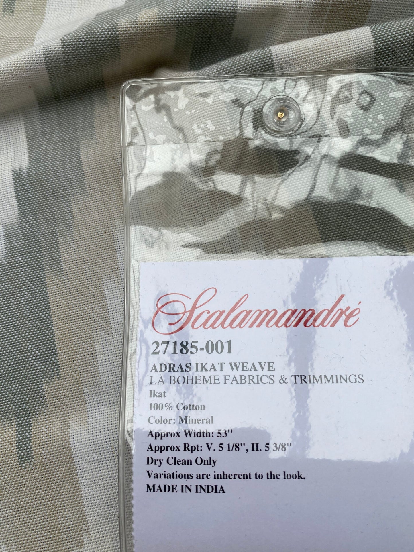 64 Berkbox77 Square Printed Fabrics by Scalamandre Adras Ikat Weave Mineral Beige Gray White Cotton Chevron MSRP USD 150/y