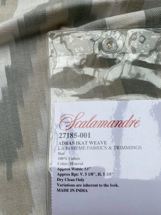 64 Berkbox77 Square Printed Fabrics by Scalamandre Adras Ikat Weave Mineral Beige Gray White Cotton Chevron MSRP USD 150/y