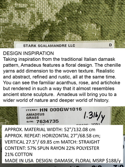 Scalamandre Amadeus Grass Green Damask Floral MSRP USD188/y