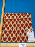 66 Berkbox77 Square Printed Fabrics by Scalamandre Adras Ikat Weave Sunset Cotton Red Orange White MSRP USD 150/y