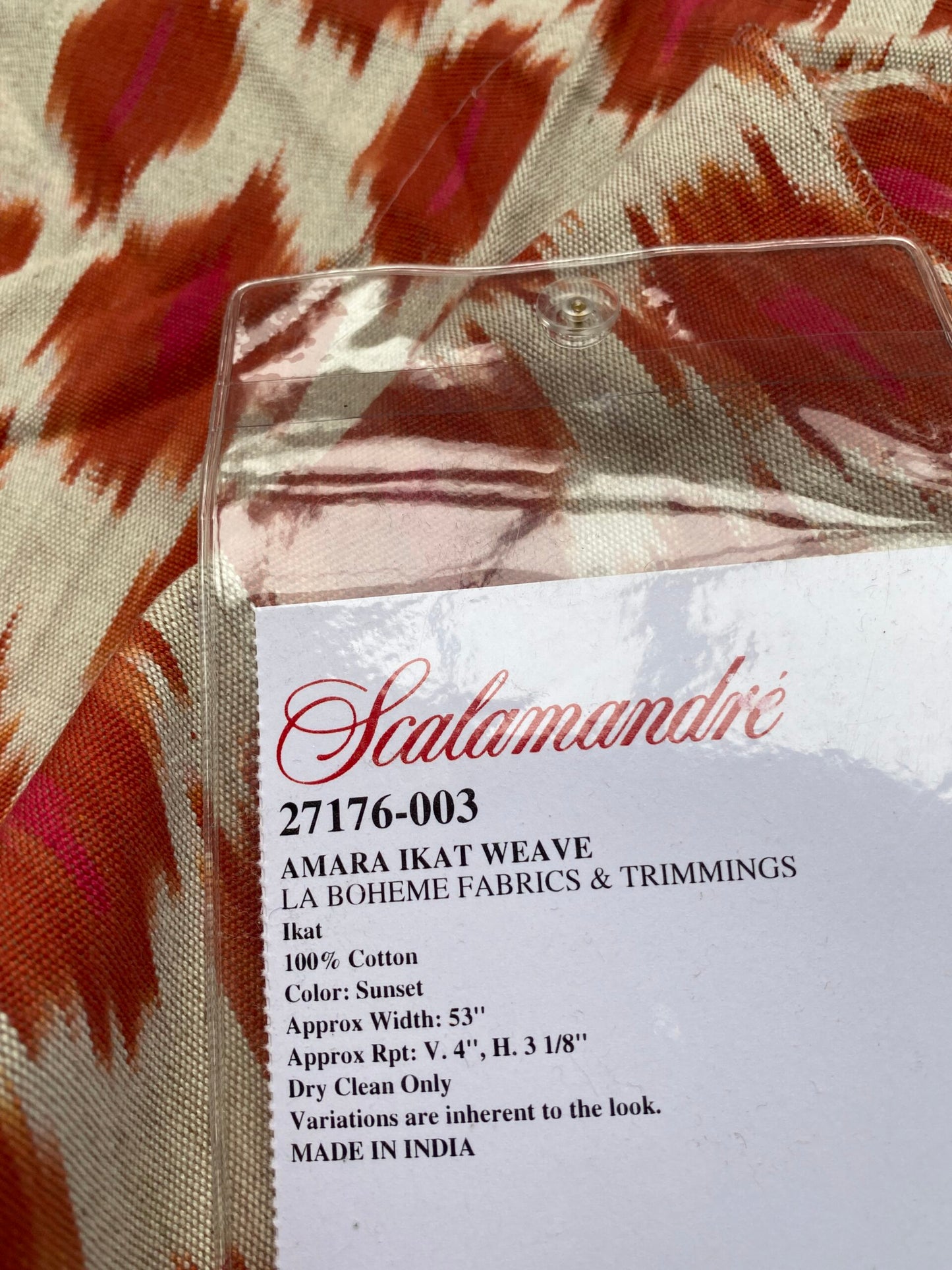 66 Berkbox77 Square Printed Fabrics by Scalamandre Adras Ikat Weave Sunset Cotton Red Orange White MSRP USD 150/y